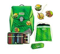 SCOUT Der echte sicherer Schulrucksack, Alpha DIN Dino Rex Set 4-teilig, ca. 20 l Volumen, ca. 1.200 g Gewicht (ohne abnehmbare Elemente)