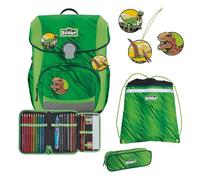 SCOUT Schulranzen Basic Neo Set 4-teilig Dino Rex grün