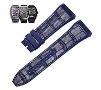 SCRUBY 28mm Nylon Echtleder Silikon Uhrenarmband Schwarz Blau Faltschließe Uhrenarmband Für Franck Muller V45 Serie Uhrenarmbänder(2 Blue-No buckle)