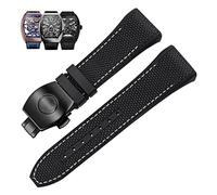 SCRUBY 28mm Nylon Echtleder Silikon Uhrenarmband Schwarz Blau Faltschließe Uhrenarmband Für Franck Muller V45 Serie Uhrenarmbänder(Black white-black)