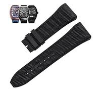 SCRUBY 28mm Nylon Echtleder Silikon Uhrenarmband Schwarz Blau Faltschließe Uhrenarmband Für Franck Muller V45 Serie Uhrenarmbänder(Black-No buckle)