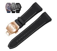 SCRUBY 28mm Nylon Echtleder Silikon Uhrenarmband Schwarz Blau Faltschließe Uhrenarmband Für Franck Muller V45 Serie Uhrenarmbänder(Black white-rosegold)