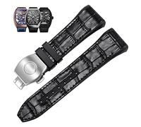 SCRUBY 28mm Nylon Echtleder Silikon Uhrenarmband Schwarz Blau Faltschließe Uhrenarmband Für Franck Muller V45 Serie Uhrenarmbänder(2 Black-silver)
