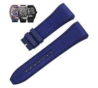 SCRUBY 28mm Nylon Echtleder Silikon Uhrenarmband Schwarz Blau Faltschließe Uhrenarmband Für Franck Muller V45 Serie Uhrenarmbänder(Blue-No buckle)