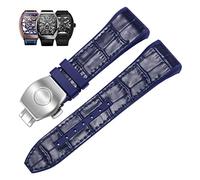 SCRUBY 28mm Nylon Echtleder Silikon Uhrenarmband Schwarz Blau Faltschließe Uhrenarmband Für Franck Muller V45 Serie Uhrenarmbänder(2 Blue-silver)