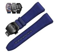 SCRUBY 28mm Nylon Echtleder Silikon Uhrenarmband Schwarz Blau Faltschließe Uhrenarmband Für Franck Muller V45 Serie Uhrenarmbänder(Blue-black)