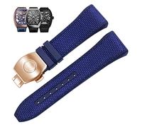 SCRUBY 28mm Nylon Echtleder Silikon Uhrenarmband Schwarz Blau Faltschließe Uhrenarmband Für Franck Muller V45 Serie Uhrenarmbänder(Blue-rosegold)