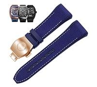 SCRUBY 28mm Nylon Echtleder Silikon Uhrenarmband Schwarz Blau Faltschließe Uhrenarmband Für Franck Muller V45 Serie Uhrenarmbänder(Blue white-rosegold)