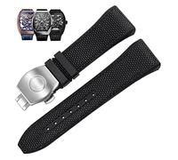 SCRUBY 28mm Nylon Echtleder Silikon Uhrenarmband Schwarz Blau Faltschließe Uhrenarmband Für Franck Muller V45 Serie Uhrenarmbänder(Black-silver)