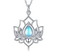 SCZKLAQ Mondstein-Lotus-Halsketten für Damen, 925er-Sterlingsilber, Lotusblumen-Schmuck, Mondstein-Schmuck, Geschenk für Frauen, Mutter, Freundin, Tochter, Lotusliebhaber, Sterling Silber, Mondstein
