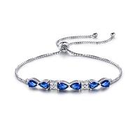 SdaryWare Massives echtes Sterling-Silber 925, Armbänder, Armreifen, kostenlose Erweiterung, Dreieck, erstellt Blaue Saphir-Armbänder für Frauen, Geschenke