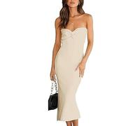 Sdencin Sexy Bandeau-Kleid für Damen, sexy, gedrehte Knoten, vorne, gerippt, figurbetont, lässig, einfarbig, trägerlos, Maxikleid, Aprikose, Groß