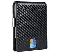 SDGBCXD Brieftasche, Herren-Geldbörse mit blockierender, zweifach gefalteter, schmaler Herren-Leder-Geldbörse Dollar-Clip, multifunktionale Geldbörse 9 Kartenfächern(Carbon Black)