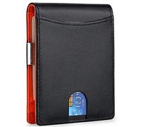 SDGBCXD Brieftasche, Herren-Geldbörse mit blockierender, zweifach gefalteter, schmaler Herren-Leder-Geldbörse Dollar-Clip, multifunktionale Geldbörse 9 Kartenfächern(Oranje)