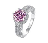 SDGBCXD Ring, 2 Karat D-Farbe VVS1 Moissanit-Diamant for Damen, gelb/grün/rosa Moissanit-Verlobungsring mit rundem Schliff(Pink,8)