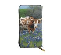 SDTYKHJ Damen Geldbörse Clutch Große Kapazität Lange Geldbörse Bluebonnet Longhorn Leder Damen Karte Handy Halter Reise Geldbörse