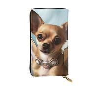 SDTYKHJ Damen Geldbörse Clutch Große Kapazität Lange Geldbörse Braun Chihuahua Engelsflügel Leder Damen Karte Telefonhalter Reise Geldbörse