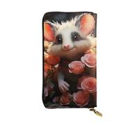 SDTYKHJ Damen Geldbörse Clutch Große Kapazität Lange Geldbörse Cartoon Opossum und Rosen Leder Damen Karte Handy Halter Reise Geldbörse