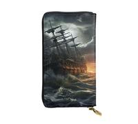 SDTYKHJ Damen Geldbörse Clutch Große Kapazität Lange Geldbörse Gruseliges Schiff auf See Leder Damen Kartenhalter Reise Geldbörse