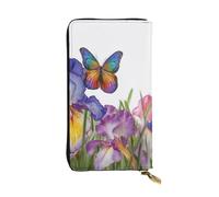 SDTYKHJ Damen Geldbörse Clutch Große Kapazität Lange Geldbörse Iris Blume Schmetterling Leder Damen Karte Handy Halter Reise Geldbörse