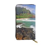 SDTYKHJ Damen Geldbörse Clutch Große Kapazität Lange Geldbörse Kauai Hawaii Seashore Leder Damen Karte Handy Halter Reise Geldbörse