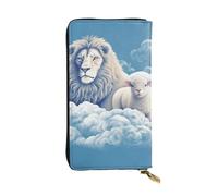 SDTYKHJ Damen Geldbörse Clutch Große Kapazität Lange Geldbörse Lamm mit einem Löwen auf den Wolken Leder Damen Kartenhalter Reise Geldbörse