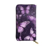 SDTYKHJ Damen Geldbörse Clutch Große Kapazität Lange Geldbörse Lila Schmetterlinge Leder Damen Karte Handy Halter Reise Geldbörse