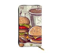 SDTYKHJ Damen Geldbörse Clutch Große Kapazität Lange Geldbörse Lustige Essen Hamburger und Tassen Leder Damen Karte Handy Halter Reise Geldbörse