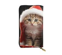 SDTYKHJ Damen-Geldbörse, Clutch, große Kapazität, lange Geldbörse, niedliche Weihnachtskatze, Leder, Damen, Karte, Handyhalter, Reisegeldbörse