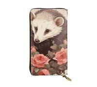 SDTYKHJ Damen Geldbörse Clutch Große Kapazität Lange Geldbörse Opossum und Rosen Leder Damen Karte Handy Halter Reise Geldbörse