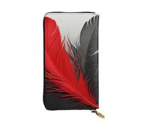 SDTYKHJ Damen Geldbörse Clutch Große Kapazität Lange Geldbörse Rot und Schwarz Feder Leder Damen Karte Handy Halter Reise Geldbörse