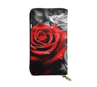 SDTYKHJ Damen Geldbörse Clutch Große Kapazität Lange Geldbörse Schwarz Weiß und Rot Rosen Leder Damen Karte Handy Halter Reise Geldbörse