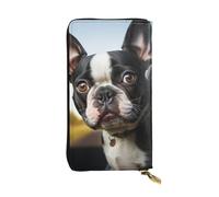 SDTYKHJ Damen Geldbörse Clutch Große Kapazität Lange Geldbörse Welpe Hund Boston Terrier Leder Damen Karte Handy Halter Reise Geldbörse