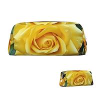 SDTYKHJ Federmäppchen, anmutige gelbe Rose, große Bleistifttasche, tragbare Münztasche, ästhetische Kosmetiktasche, Leder, Make-up-Tasche, silber, Einheitsgröße