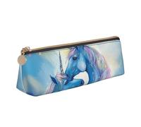 SDTYKHJ Federmäppchen, blau, Liebe, großes Federmäppchen, tragbare Münztasche, ästhetische Kosmetiktasche, Leder, Make-up-Tasche