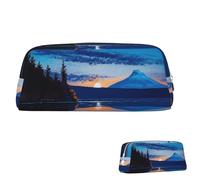 SDTYKHJ Federmäppchen, blau, Sonnenuntergang, großes Federmäppchen, tragbare Münztasche, ästhetische Kosmetiktasche, Leder, Make-up-Tasche, silber, Einheitsgröße