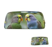 SDTYKHJ Federmäppchen, blau und grün, Sittiche, große Bleistifttasche, tragbare Münztasche, ästhetische Kosmetiktasche, Leder, Make-up-Tasche, silber, Einheitsgröße