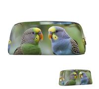 SDTYKHJ Federmäppchen, blau und grün, Sittiche, große Bleistifttasche, tragbare Münztasche, ästhetische Kosmetiktasche, Leder, Make-up-Tasche, Gold, Einheitsgröße