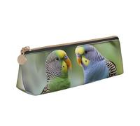 SDTYKHJ Federmäppchen, blau und grün, Sittiche, große Bleistifttasche, tragbare Münztasche, ästhetische Kosmetiktasche, Leder, Make-up-Tasche