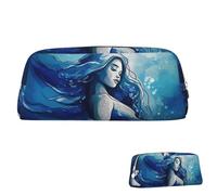 SDTYKHJ Federmäppchen, blaue Meerjungfrau, große Bleistifttasche, tragbare Münztasche, ästhetische Kosmetiktasche, Leder, Make-up-Tasche, silber, Einheitsgröße