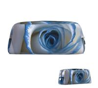 SDTYKHJ Federmäppchen, blaue und weiße Rose, große Bleistifttasche, tragbare Münztasche, ästhetische Kosmetiktasche, Leder, Make-up-Tasche, silber, Einheitsgröße