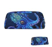 SDTYKHJ Federmäppchen, blauer Oktopus, große Bleistifttasche, tragbare Münztasche, ästhetische Kosmetiktasche, Leder, Make-up-Tasche, Gold, One Size