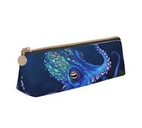 SDTYKHJ Federmäppchen, blauer Oktopus, große Bleistifttasche, tragbare Münztasche, ästhetische Kosmetiktasche, Leder, Make-up-Tasche