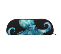 SDTYKHJ Federmäppchen, blaues Aquarell-Oktopus, großes Federmäppchen, tragbare Münztasche, ästhetische Kosmetiktasche, Leder, Make-up-Tasche, silber, Einheitsgröße