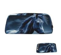 SDTYKHJ Federmäppchen, blaues Pferd, großes Federmäppchen, tragbar, Kosmetiktasche, Kosmetiktasche, Leder, Make-up-Tasche, Gold, Einheitsgröße