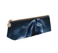 SDTYKHJ Federmäppchen, blaues Pferd, großes Federmäppchen, tragbare Münztasche, ästhetische Kosmetiktasche, Leder, Make-up-Tasche