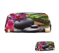 SDTYKHJ Federmäppchen Blumen im Brunnen Massagesteine, große Bleistifttasche, tragbare Münztasche, ästhetische Kosmetiktasche, Leder, Make-up-Tasche, Gold, One Size