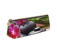 SDTYKHJ Federmäppchen Blumen im Brunnen Massagesteine Große Bleistifttasche Tragbare Münztasche Ästhetische Kosmetiktasche Leder Make-up Tasche