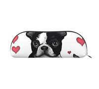 SDTYKHJ Federmäppchen Boston Terrier Hund, großes Federmäppchen, tragbar, Münztasche, ästhetische Kosmetiktasche, Leder, Make-up-Tasche, silber, Einheitsgröße