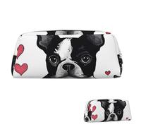 SDTYKHJ Federmäppchen Boston Terrier Hund, großes Federmäppchen, tragbar, Münztasche, ästhetische Kosmetiktasche, Leder, Make-up-Tasche, silber, Einheitsgröße